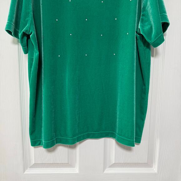 Quaker Factory Women's Green Velvet Embellished Top Size XL - Picture 3 of 10